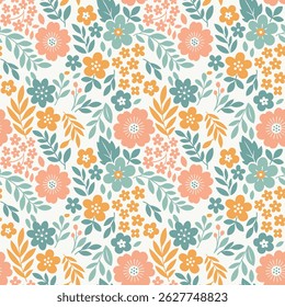 Folhas de outono e flores Plano de fundo padrão contínuo