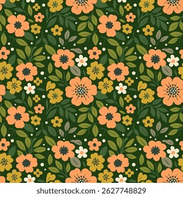 Autumn Leaves and Flowers Seamless Pattern Background