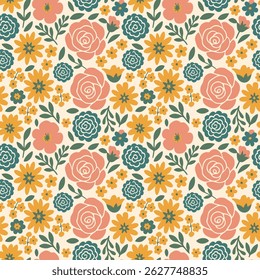 Folhas de outono e flores Plano de fundo padrão contínuo