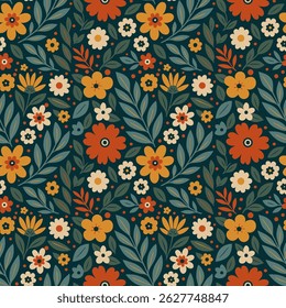 Autumn Leaves and Flowers Seamless Pattern Background