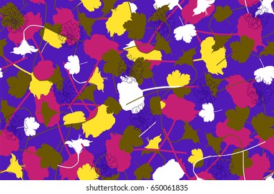 Autumn leaves and flowers seamless pattern. Vector graphics.