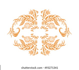 Autumn leaves and flowers set.  Autumn background of floral motifs. Warm orange pattern.