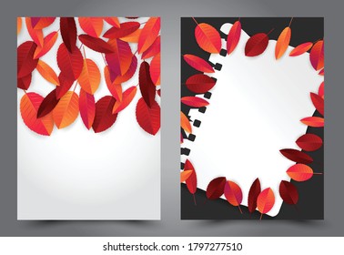 El otoño deja el fondo del volante. Plantilla de banner de caída. Follaje rojo y naranja. concepto de vacaciones de la temporada de Acción de Gracias. Ilustración vectorial 3d realista.