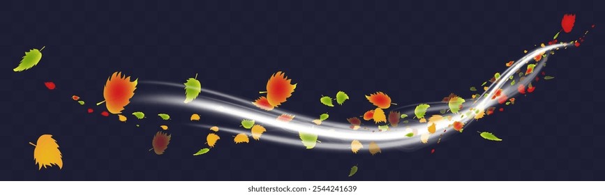 Autumn leaves flying in the wind.
Illustration of natural leaves.