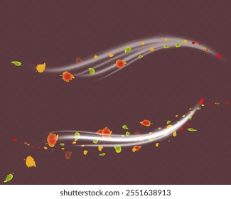 Autumn leaves flying in the wind. Illustration of natural leaves.	