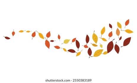 Autumn leaves flying in the wind in orange and yellow tones isolated element vector illustration. holiday