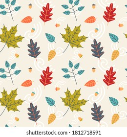 Autumn leaves foliage seamless pattern background