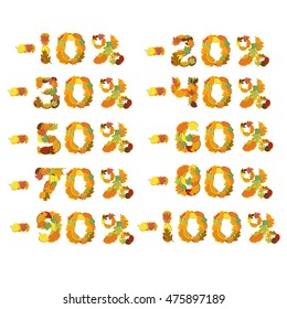 Autumn Leaves font discount numbers. Vector illustration.