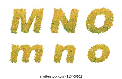 Autumn leaves font, M, N, O