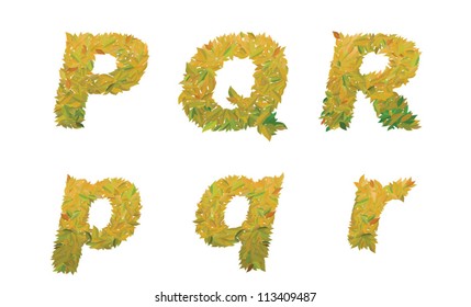 Autumn leaves font, P, Q, R