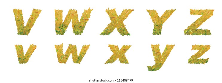 Autumn leaves font, V, W, X, Y, Z
