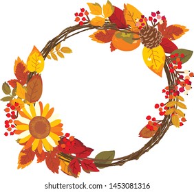 autumn leaves and foods wreath background 