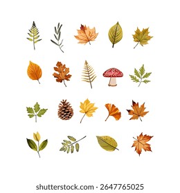 Autumn Leaves and Forest Elements Clipart Set in Warm Earthy Tones