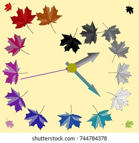 Autumn leaves in the form of numbers on the watch dial.