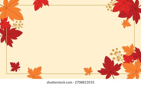 Autumn Leaves Frame Background with Red Maple Foliage, Seasonal Fall Decoration Vector Illustration