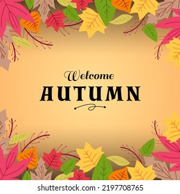 autumn leaves frame background social media template design