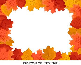Autumn leaves frame background. Vector flat style.