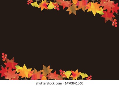 Autumn leaves frame black background  vector