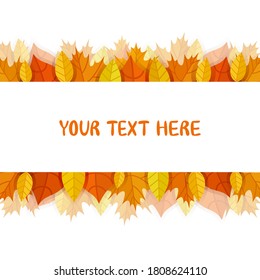El marco de las hojas de otoño. Borde. Plantilla de invitación con hojas amarillas y anaranjadas. Fondo vectorial. Con texto. Para el diseño de banners, invitaciones, tarjetas, volantes. Aislado en blanco. 