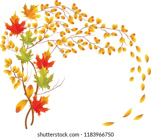 autumn leaves frame, autumn bouquet with berries and leaves. branch with autumn leaves