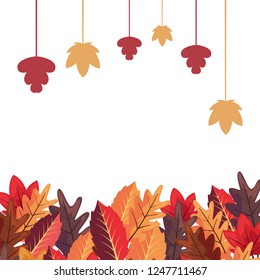 autumn leaves frame decoration white background