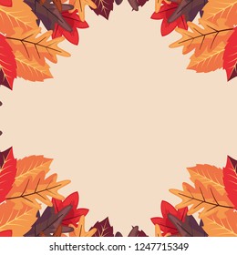 autumn leaves frame decoration white background