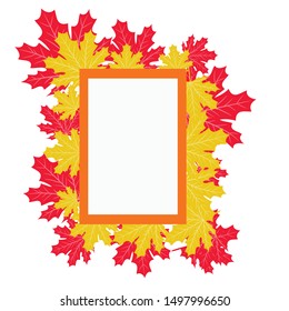 autumn leaves frame Fall Colorful Background. Vector.