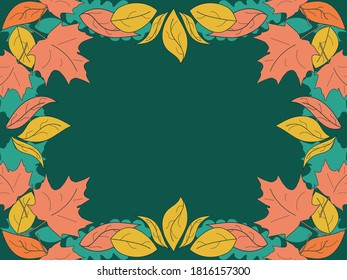 Autumn leaves frame. Falling leaves border. Frame made of oak and maple leaves. Design a template for invitations, leaflets and greeting cards. Vector illustration