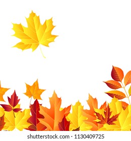 autumn leaves frame, isolated on white background. vector illustration. colorful fall red and yellow leaf Back to school border design elements