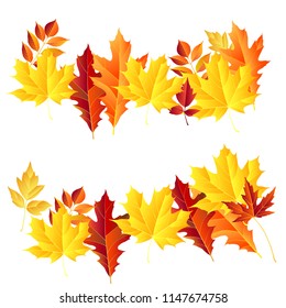 autumn leaves frame, isolated on white background. vector illustration. colorful falling red and yellow leaf. Back to school border design elements