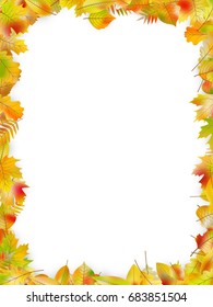 Autumn leaves frame isolated on white background.