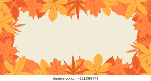 Autumn leaves frame. Leaf background vector mockup. Fall season leaves. Autumn mood. Brown yellow color leaves