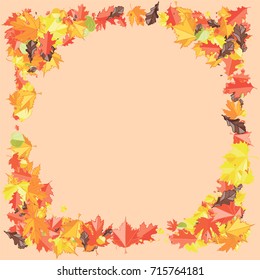 Autumn leaves frame on beige background. Vector illustration for print, textile, paper