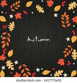 Autumn leaves frame on blackboard vector background for decoration on autumn festival.