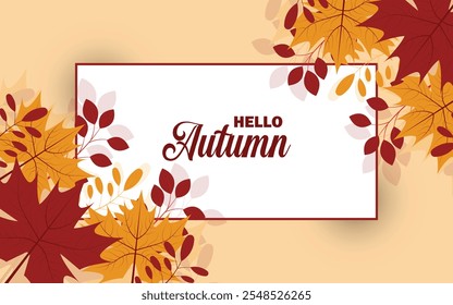 Autumn leaves frame on Brown background with lettering