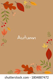 Autumn leaves frame on vintage brown frame for decoration on fall season and Thanksgiving festival.