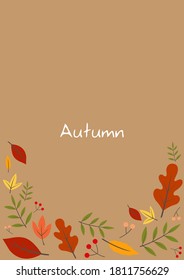 Autumn leaves frame on vintage brown frame for decoration on fall season and Thanksgiving festival.