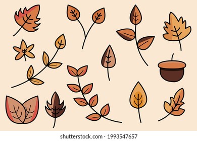 Autumn leaves frame on vintage brown frame for decoration on fall season and Thanksgiving festival. Autumn background. Fall of the leaves. Sketch, doodles, design elements. Vector illustration of real