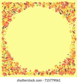 Autumn leaves frame on yellow background. Vector illustration for print, textile, paper