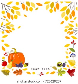 Autumn leaves frame with a pumpkin, vector illustration