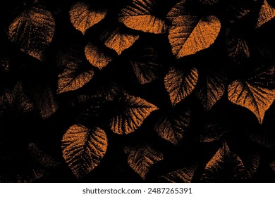 Autumn leaves frame in retro dotwork style. Border of fall leaves in vintage style.