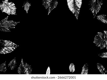 Autumn leaves frame in retro dotwork style. Border of fall leaves in vintage style.