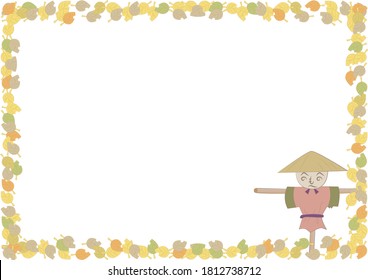 Autumn leaves frame with Scarecrow