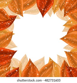 autumn leaves frame with sparkles. Vector Illustration