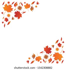 Autumn leaves frame, sycamore leaves circle and square frame. Love autumn golden and red border design.