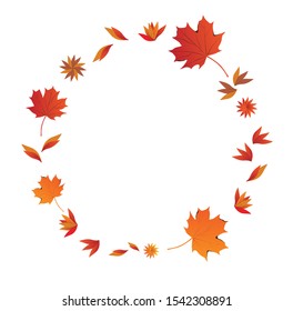 Autumn leaves frame, sycamore leaves circle and square frame. Love autumn golden and red border design.