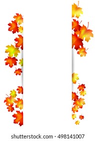 Autumn leaves frame template. Bright fall leaves. Poster, card, frame,  label, banner design. Vector illustration.