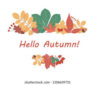 Autumn leaves frame with text, cute vector illustration
