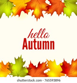 Autumn leaves frame an text on white backgground, vector illustration
