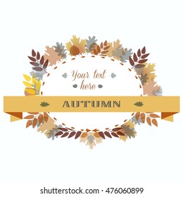 Autumn Leaves Frame. Vector Illustration Colorful Oak Maple Birch Branch.